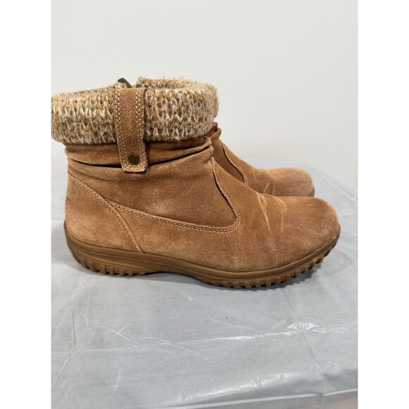 Khombu Women’s Tan Suede Ankle Boots Sweater Cuff Winter Boot Size 9 - Picture 4 of 8